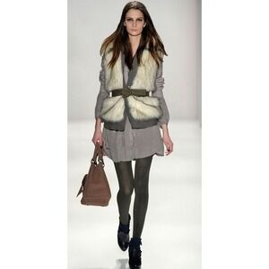 Rebecca‎ Taylor Faux Fur Vest Size XS Cream & Gray-tipped Cotton Silk Lined $395